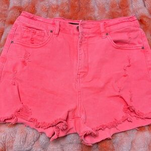 Vibrant Pink Distressed Jean Shorts